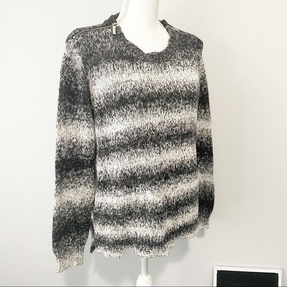 Michael Kors black gray striped sweater cozy zippers size XL - Picture 4 of 9